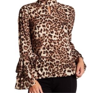 Gracia Leopard Ruffle Sleeve Blouse